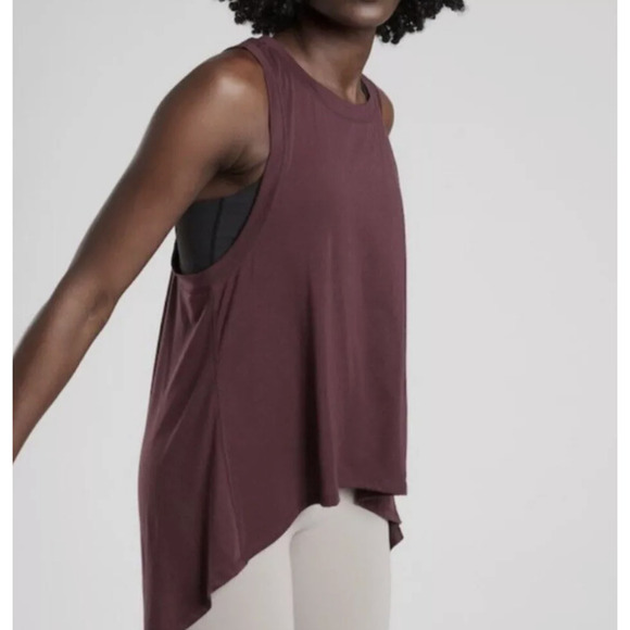 Athleta Essence Relaxed High Low Hem Tank Top Burgundy Racerback Size S - Picture 1 of 10